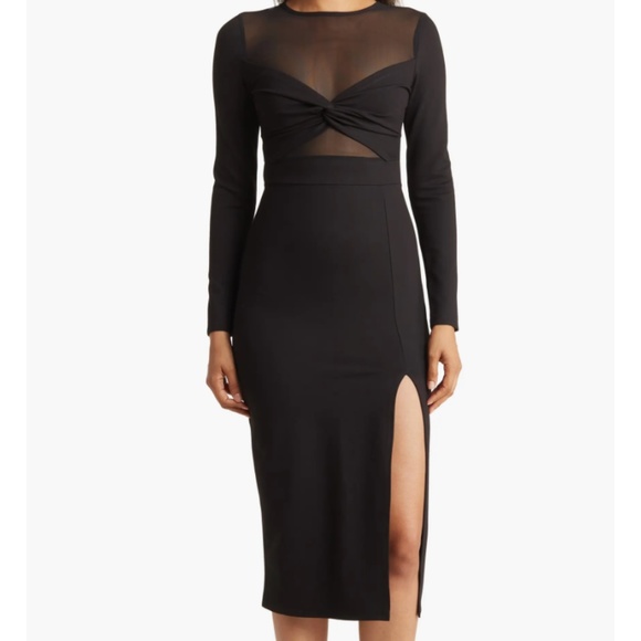 Love By Design | Dresses | New Celia Illusion Mesh Ruched Black Midi Dress Love By Design